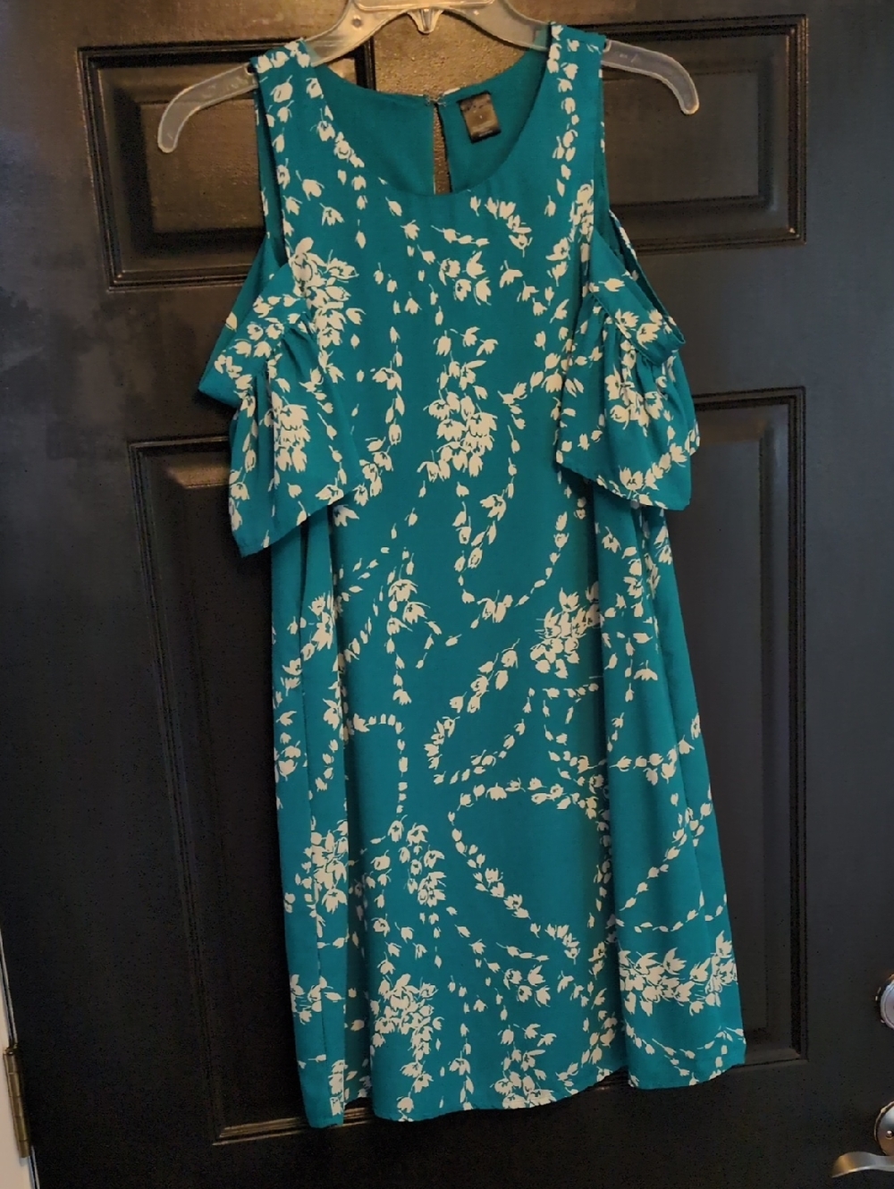 City Streets Floral Cold-Shoulder Lined Shift Dress. Size 4. Teal. EUC